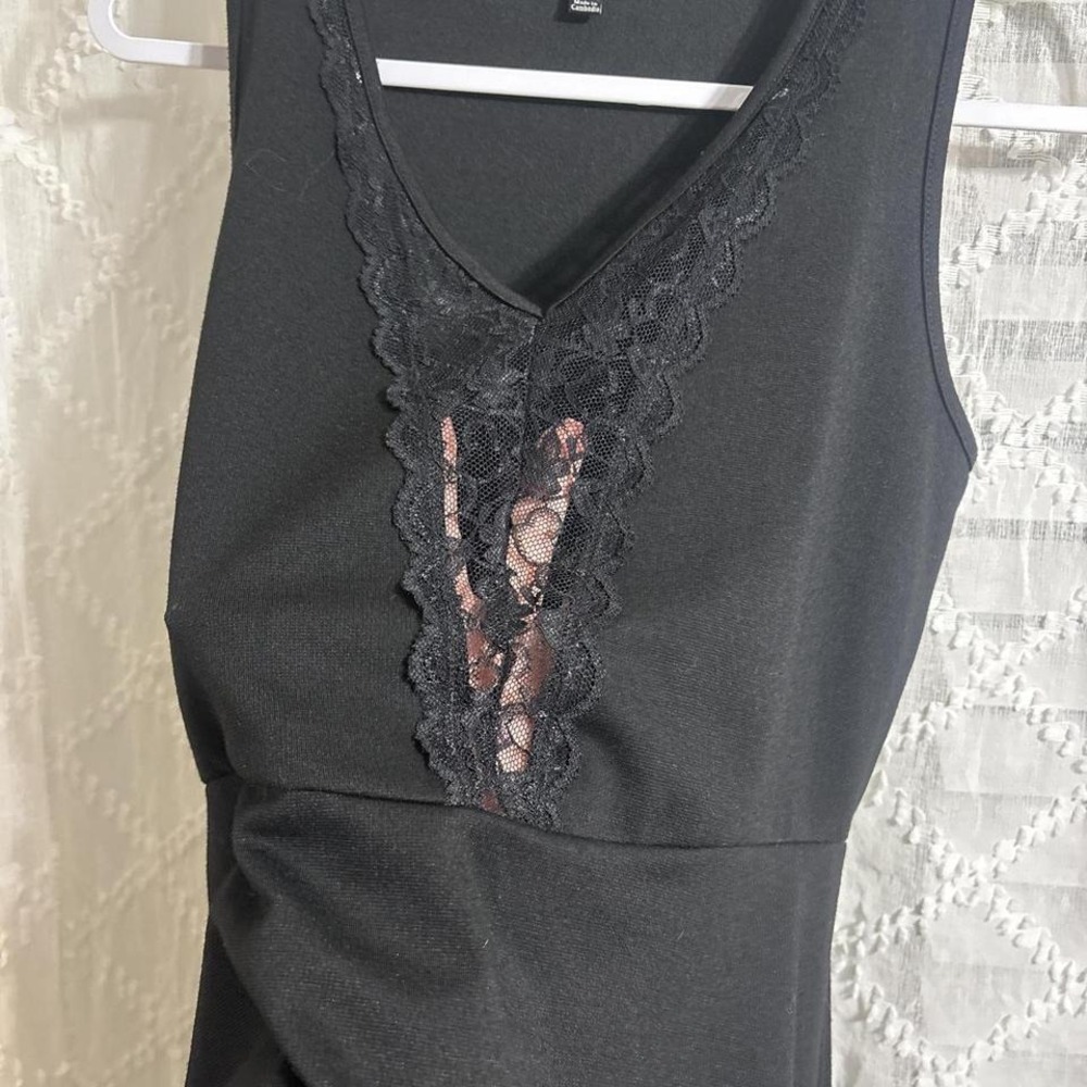 Deep V sheer lace solid fit and flair dress size medium - Picture 2 of 2